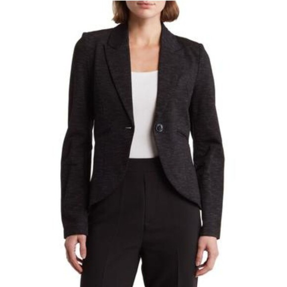 Amanda + Chelsea Peak Lapel High-low Ponte Blazer, Black, XS - Picture 1 of 1